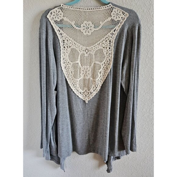 Torrid Woman Size 2X NWT Open Super Soft Cardigan With Lace Back Inset Gray BOHO - Picture 1 of 6